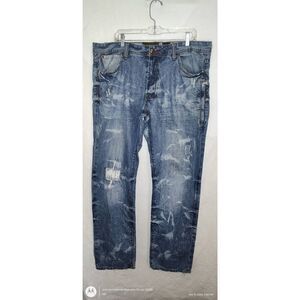 AKOO Brand Men's 38 Distressed Faded Bleached Jeans Live Full Live Well Y2K Butt